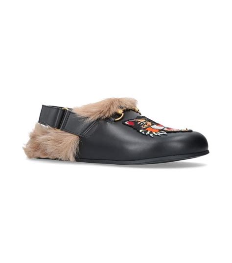 gucci angry cat fur & leather grip-tape slingback clogs|gucci jordan loafer leather.